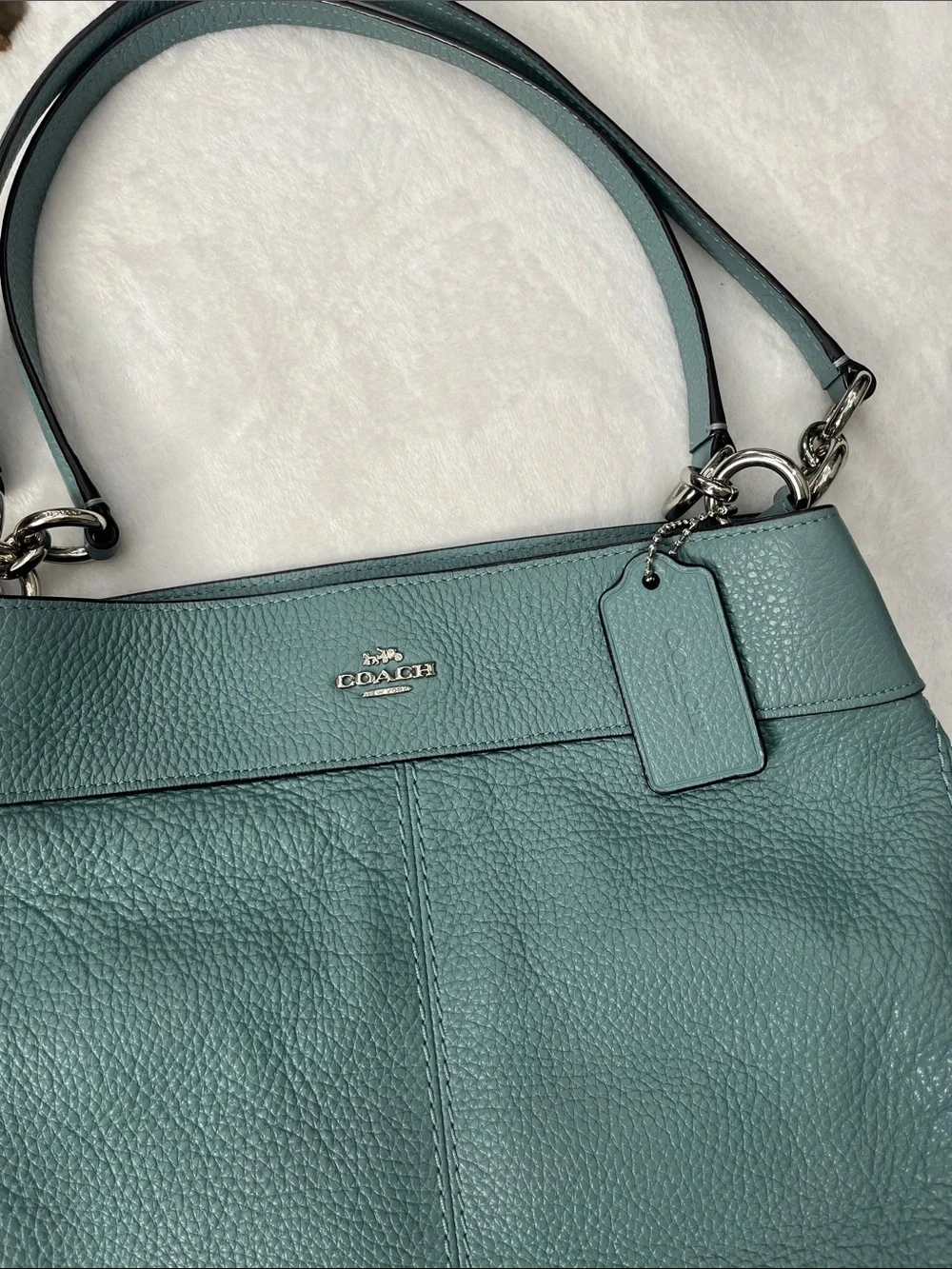 Coach Blue Pebbled Leather Shoulder Bag with Silver Hardware